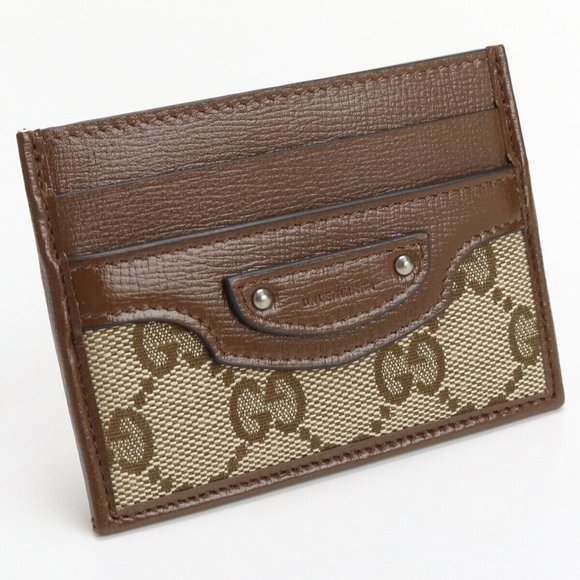 Gucci The Hacker Project Gucci x Balenciaga Card Case GG Leather Brown New - Picture 1 of 8